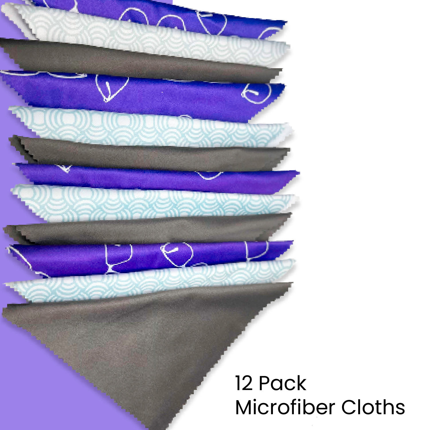 Premium Microfiber Lens Cleaning Cloths | 12-Pack | Purple & Gray | Streak-Free, 6"x6" - Image 4