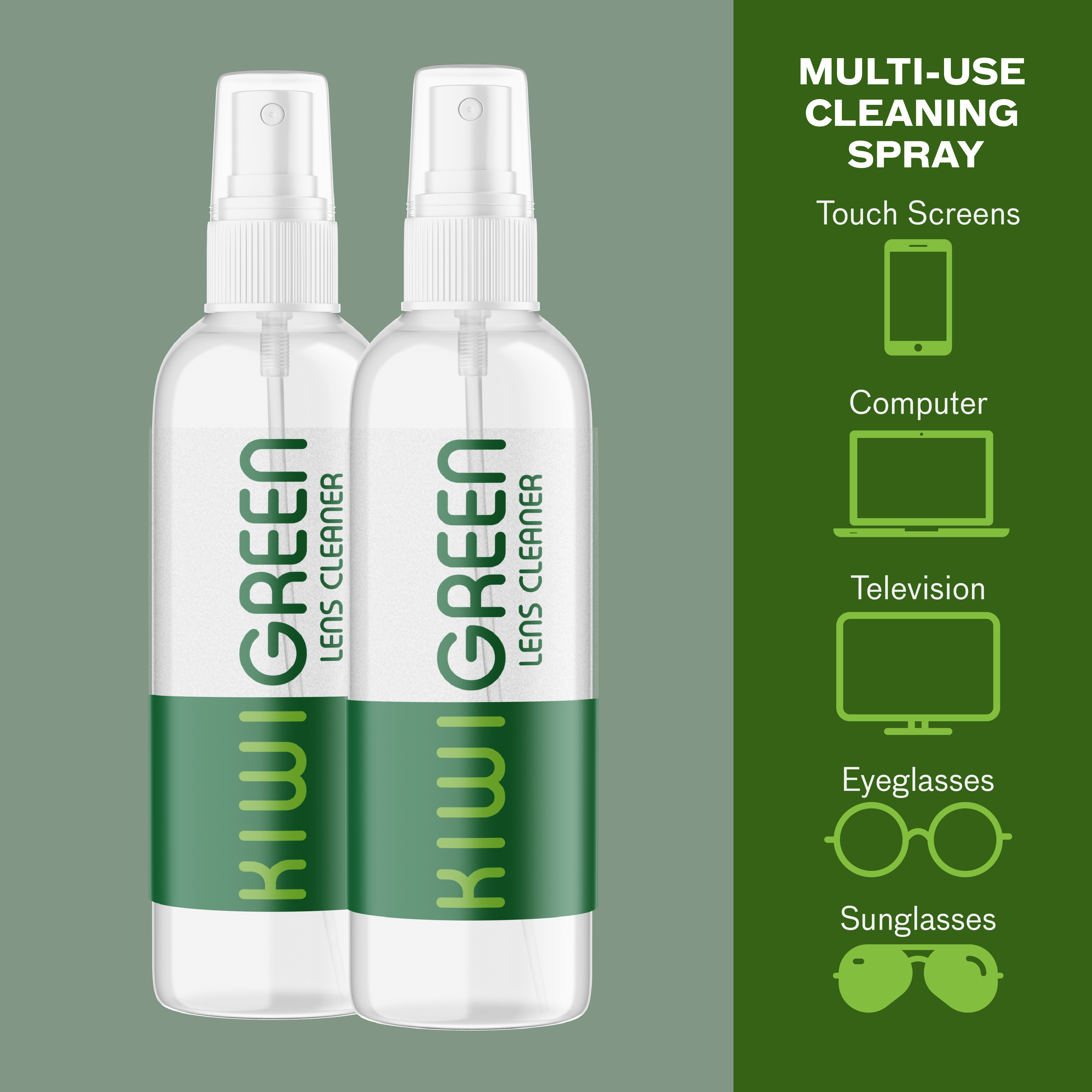 Kiwi Green Eyeglass Lens Cleaner Spray | 2X Lens Cleaner | Alcohol Free Eyeglasses, Screen Cleaning Kit | USA Made (Pack of 2) - Image 4