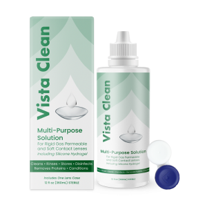 Vista Clean Multi-Purpose Solution | Contact Lens Solution for Scleral and Gas Permeable Contact Lenses, with Lens Case | 3.4 Fl Oz & 12 Fl Oz